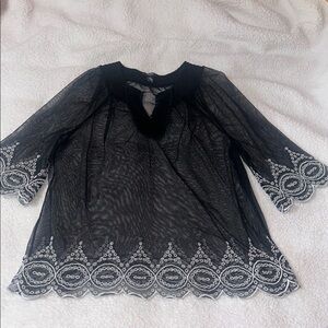 Alfani Black and White Embroidered Blouse with 3/4 Sleeves